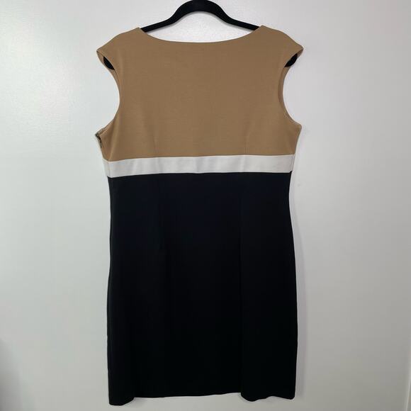Nine Co Shift Dress Sleeveless Boat Neck Colorblock Brown Black Office Siren 14‎ - Picture 7 of 11